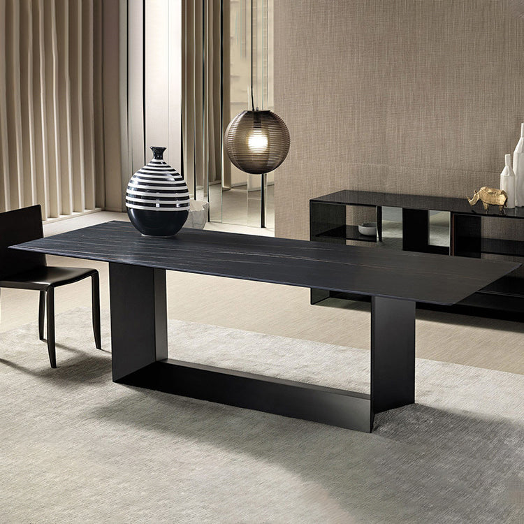 Sintered Stone Top Dining Table Industrial Kitchen Table with Black Metal Pedestal Clearhalo ' dining_table' 'Dining Tables & Seating' 'Dining Tables' 'furn' 'furn_dining_table' 'Furniture' 'furniture_dining_table' 'Kitchen & Dining Furniture' 'kitchen&dining_furn' 'kitchen' 'kitchen_dining_table' 3980412