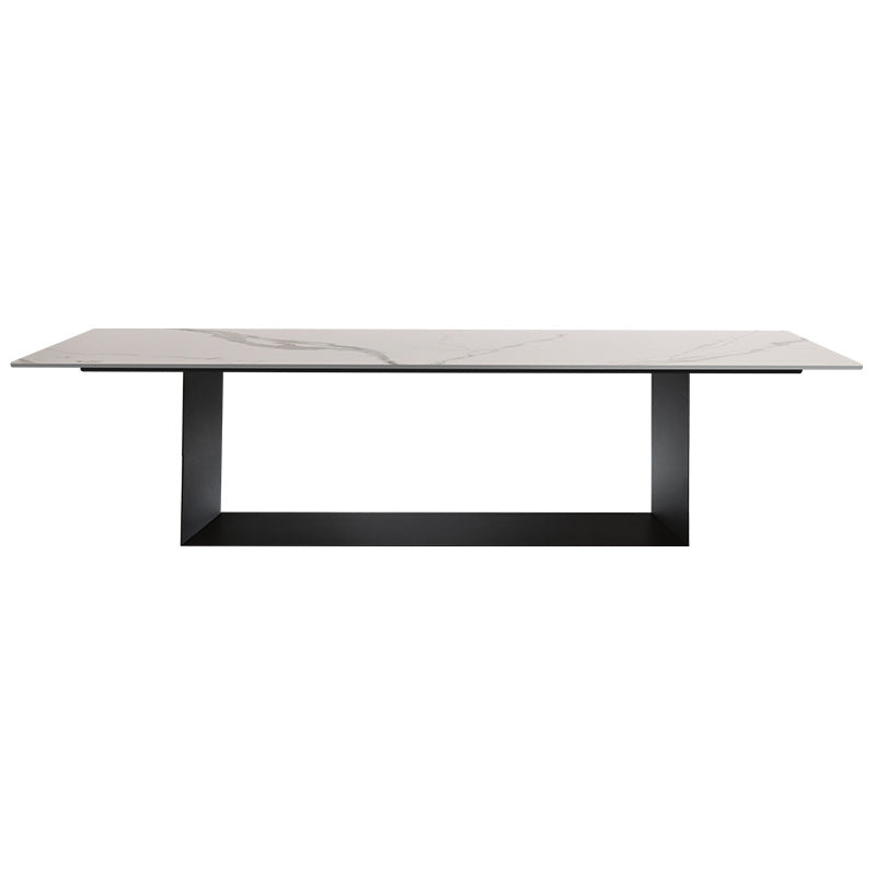 Sintered Stone Top Dining Table Industrial Kitchen Table with Black Metal Pedestal White Without Chairs Clearhalo ' dining_table' 'Dining Tables & Seating' 'Dining Tables' 'furn' 'furn_dining_table' 'Furniture' 'furniture_dining_table' 'Kitchen & Dining Furniture' 'kitchen&dining_furn' 'kitchen' 'kitchen_dining_table' 3980413
