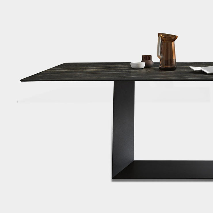 Sintered Stone Top Dining Table Industrial Kitchen Table with Black Metal Pedestal Clearhalo ' dining_table' 'Dining Tables & Seating' 'Dining Tables' 'furn' 'furn_dining_table' 'Furniture' 'furniture_dining_table' 'Kitchen & Dining Furniture' 'kitchen&dining_furn' 'kitchen' 'kitchen_dining_table' 3980414