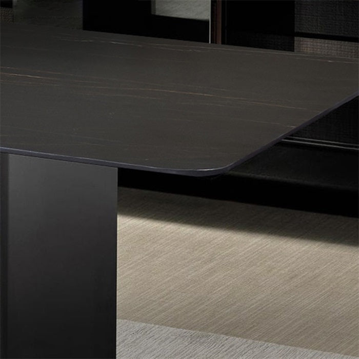 Sintered Stone Top Dining Table Industrial Kitchen Table with Black Metal Pedestal Clearhalo ' dining_table' 'Dining Tables & Seating' 'Dining Tables' 'furn' 'furn_dining_table' 'Furniture' 'furniture_dining_table' 'Kitchen & Dining Furniture' 'kitchen&dining_furn' 'kitchen' 'kitchen_dining_table' 3980415