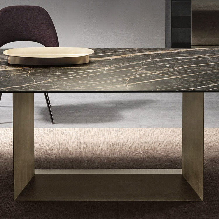 Sintered Stone Top Dining Table Industrial Kitchen Table with Black Metal Pedestal Clearhalo ' dining_table' 'Dining Tables & Seating' 'Dining Tables' 'furn' 'furn_dining_table' 'Furniture' 'furniture_dining_table' 'Kitchen & Dining Furniture' 'kitchen&dining_furn' 'kitchen' 'kitchen_dining_table' 3980416
