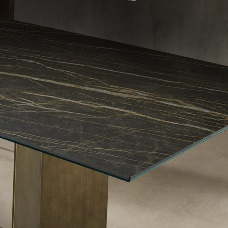 Sintered Stone Top Dining Table Industrial Kitchen Table with Black Metal Pedestal Clearhalo ' dining_table' 'Dining Tables & Seating' 'Dining Tables' 'furn' 'furn_dining_table' 'Furniture' 'furniture_dining_table' 'Kitchen & Dining Furniture' 'kitchen&dining_furn' 'kitchen' 'kitchen_dining_table' 3980417