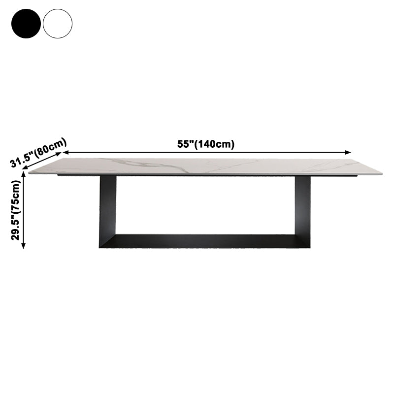 Sintered Stone Top Dining Table Industrial Kitchen Table with Black Metal Pedestal Clearhalo ' dining_table' 'Dining Tables & Seating' 'Dining Tables' 'furn' 'furn_dining_table' 'Furniture' 'furniture_dining_table' 'Kitchen & Dining Furniture' 'kitchen&dining_furn' 'kitchen' 'kitchen_dining_table' 3980419