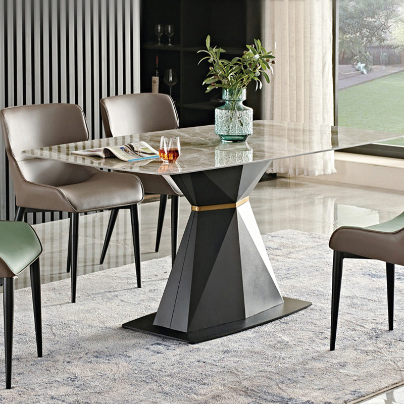 Metal Traditional Luxury Rectangular Table Sintered Stone Dining Table with Pedestal Base Clearhalo ' dining_table' 'Dining Tables & Seating' 'Dining Tables' 'furn' 'furn_dining_table' 'Furniture' 'furniture_dining_table' 'Kitchen & Dining Furniture' 'kitchen&dining_furn' 'kitchen' 'kitchen_dining_table' 3980425
