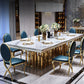Traditional Luxury Marble Dining Table Rectangle Table with Metal Double Pedestal in Gold Clearhalo ' dining_table' 'Dining Tables & Seating' 'Dining Tables' 'furn' 'furn_dining_table' 'Furniture' 'furniture_dining_table' 'Kitchen & Dining Furniture' 'kitchen&dining_furn' 'kitchen' 'kitchen_dining_table' 3980435