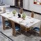 Traditional Luxury Marble Dining Table Rectangle Table with Metal Double Pedestal in Gold Clearhalo ' dining_table' 'Dining Tables & Seating' 'Dining Tables' 'furn' 'furn_dining_table' 'Furniture' 'furniture_dining_table' 'Kitchen & Dining Furniture' 'kitchen&dining_furn' 'kitchen' 'kitchen_dining_table' 3980437