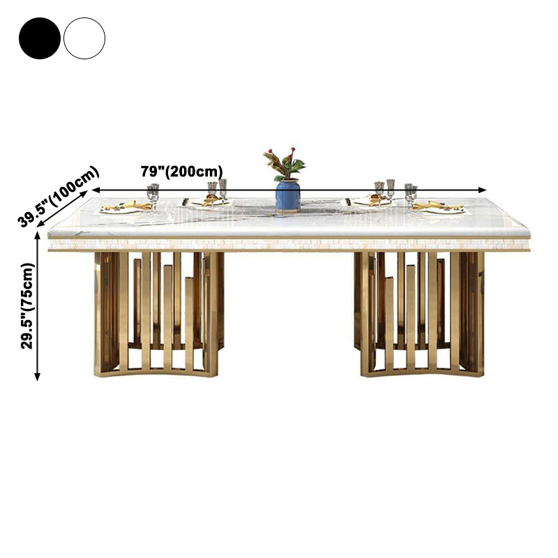 Traditional Luxury Marble Dining Table Rectangle Table with Metal Double Pedestal in Gold Clearhalo ' dining_table' 'Dining Tables & Seating' 'Dining Tables' 'furn' 'furn_dining_table' 'Furniture' 'furniture_dining_table' 'Kitchen & Dining Furniture' 'kitchen&dining_furn' 'kitchen' 'kitchen_dining_table' 3980446