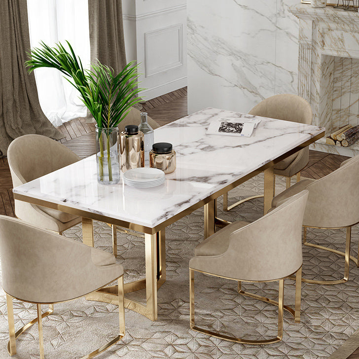 Metal Traditional Luxury Rectangle Table Sintered Stone Top Table for Dining Room Clearhalo ' dining_table' 'Dining Tables & Seating' 'Dining Tables' 'furn' 'furn_dining_table' 'Furniture' 'furniture_dining_table' 'Kitchen & Dining Furniture' 'kitchen&dining_furn' 'kitchen' 'kitchen_dining_table' 3980474