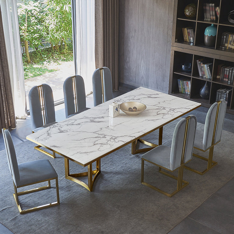 Metal Traditional Luxury Rectangle Table Sintered Stone Top Table for Dining Room Clearhalo ' dining_table' 'Dining Tables & Seating' 'Dining Tables' 'furn' 'furn_dining_table' 'Furniture' 'furniture_dining_table' 'Kitchen & Dining Furniture' 'kitchen&dining_furn' 'kitchen' 'kitchen_dining_table' 3980478