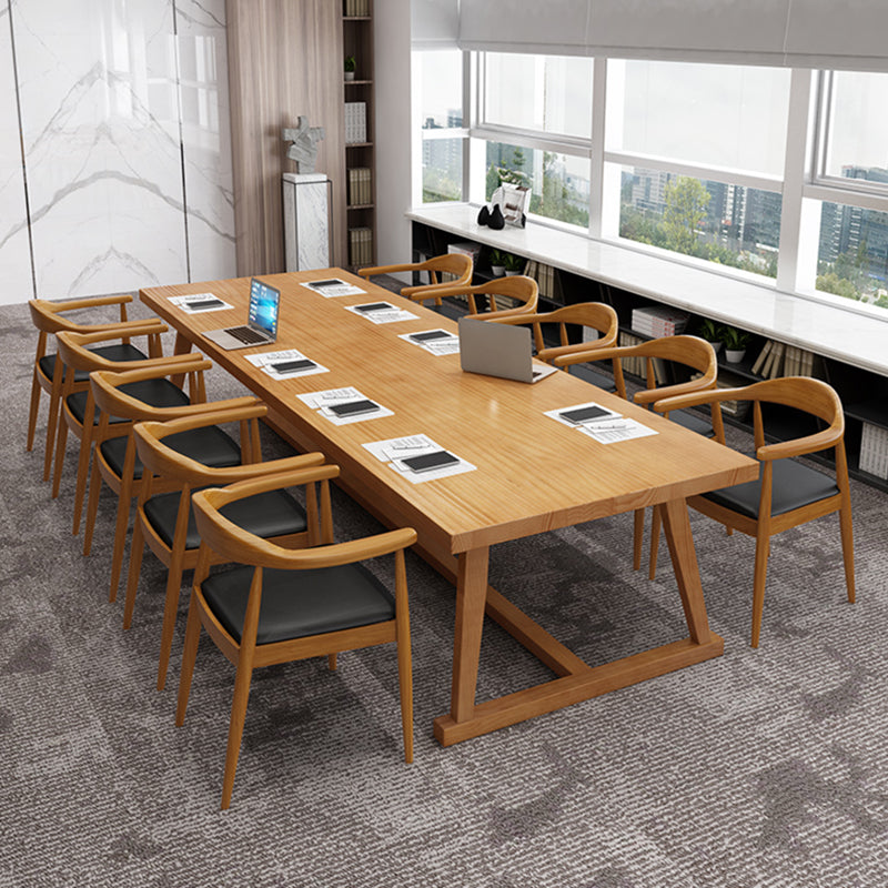 Solid Wood Industrial Rectangle Table Wood Top Indoor Table with Trestle Clearhalo ' dining_table' 'Dining Tables & Seating' 'Dining Tables' 'furn' 'furn_dining_table' 'Furniture' 'furniture_dining_table' 'Kitchen & Dining Furniture' 'kitchen&dining_furn' 'kitchen' 'kitchen_dining_table' 3980629