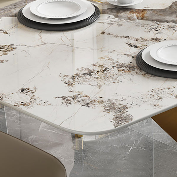 Luxury Sintered Stone Top Dining Table Rectangle Table with Gold Metal Pedestal Clearhalo ' dining_table' 'Dining Tables & Seating' 'Dining Tables' 'furn' 'furn_dining_table' 'Furniture' 'furniture_dining_table' 'Kitchen & Dining Furniture' 'kitchen&dining_furn' 'kitchen' 'kitchen_dining_table' 3994222