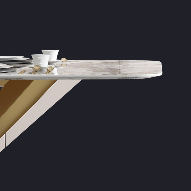 Luxury Sintered Stone Top Dining Table Rectangle Table with Gold Metal Pedestal Clearhalo ' dining_table' 'Dining Tables & Seating' 'Dining Tables' 'furn' 'furn_dining_table' 'Furniture' 'furniture_dining_table' 'Kitchen & Dining Furniture' 'kitchen&dining_furn' 'kitchen' 'kitchen_dining_table' 3994226