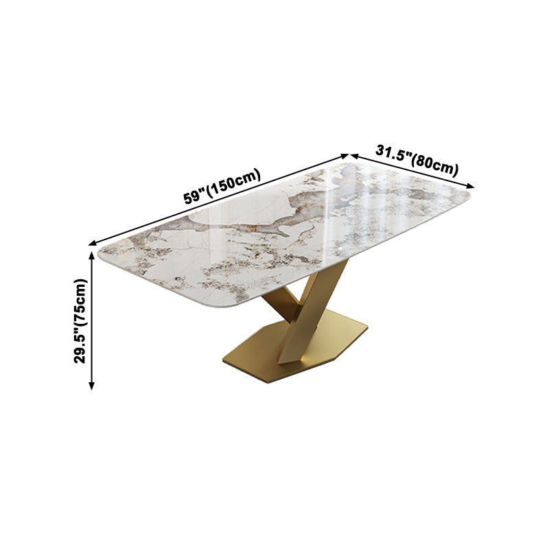 Luxury Sintered Stone Top Dining Table Rectangle Table with Gold Metal Pedestal Clearhalo ' dining_table' 'Dining Tables & Seating' 'Dining Tables' 'furn' 'furn_dining_table' 'Furniture' 'furniture_dining_table' 'Kitchen & Dining Furniture' 'kitchen&dining_furn' 'kitchen' 'kitchen_dining_table' 3994233