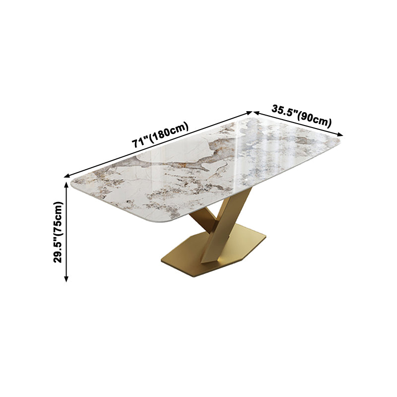 Luxury Sintered Stone Top Dining Table Rectangle Table with Gold Metal Pedestal Clearhalo ' dining_table' 'Dining Tables & Seating' 'Dining Tables' 'furn' 'furn_dining_table' 'Furniture' 'furniture_dining_table' 'Kitchen & Dining Furniture' 'kitchen&dining_furn' 'kitchen' 'kitchen_dining_table' 3994235
