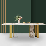 Luxury Sintered Stone Top Dining Table Rectangle Table with Gold Double Pedestal Clearhalo ' dining_table' 'Dining Tables & Seating' 'Dining Tables' 'furn' 'furn_dining_table' 'Furniture' 'furniture_dining_table' 'Kitchen & Dining Furniture' 'kitchen&dining_furn' 'kitchen' 'kitchen_dining_table' 3994243