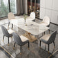 Luxury Sintered Stone Top Dining Table Rectangle Table with Gold Metal Pedestal for Restaurant Clearhalo ' dining_table' 'Dining Tables & Seating' 'Dining Tables' 'furn' 'furn_dining_table' 'Furniture' 'furniture_dining_table' 'Kitchen & Dining Furniture' 'kitchen&dining_furn' 'kitchen' 'kitchen_dining_table' 3994248