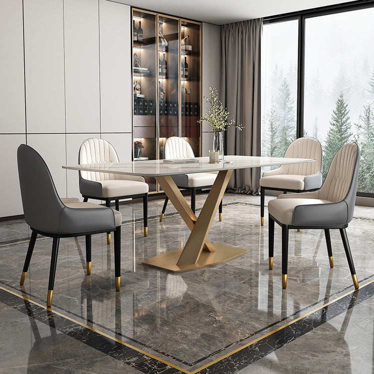 Luxury Sintered Stone Top Dining Table Rectangle Table with Gold Metal Pedestal for Restaurant Clearhalo ' dining_table' 'Dining Tables & Seating' 'Dining Tables' 'furn' 'furn_dining_table' 'Furniture' 'furniture_dining_table' 'Kitchen & Dining Furniture' 'kitchen&dining_furn' 'kitchen' 'kitchen_dining_table' 3994249