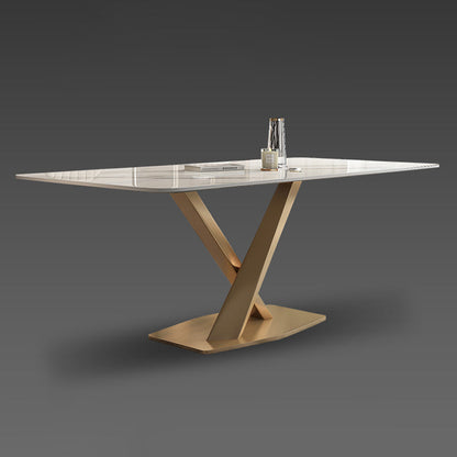 Luxury Sintered Stone Top Dining Table Rectangle Table with Gold Metal Pedestal for Restaurant Without Chairs Clearhalo ' dining_table' 'Dining Tables & Seating' 'Dining Tables' 'furn' 'furn_dining_table' 'Furniture' 'furniture_dining_table' 'Kitchen & Dining Furniture' 'kitchen&dining_furn' 'kitchen' 'kitchen_dining_table' 3994251
