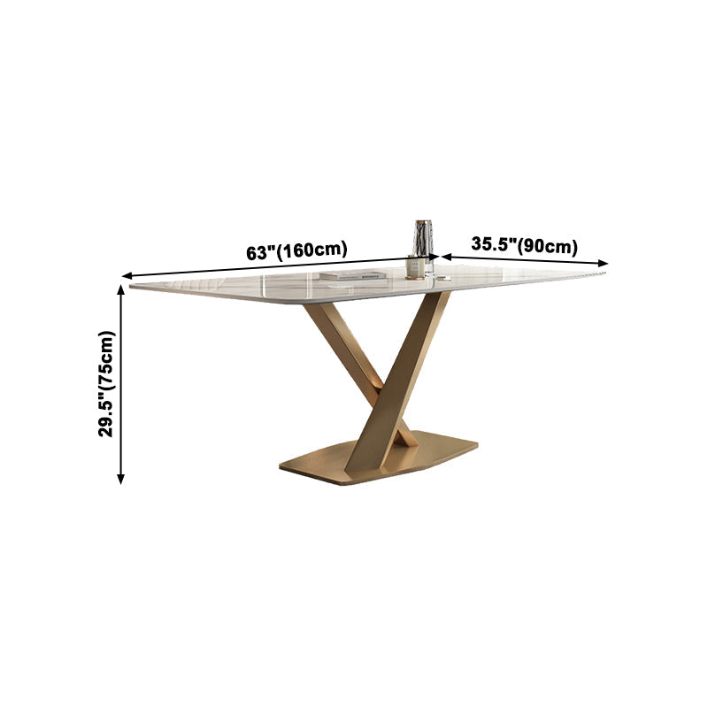 Luxury Sintered Stone Top Dining Table Rectangle Table with Gold Metal Pedestal for Restaurant Clearhalo ' dining_table' 'Dining Tables & Seating' 'Dining Tables' 'furn' 'furn_dining_table' 'Furniture' 'furniture_dining_table' 'Kitchen & Dining Furniture' 'kitchen&dining_furn' 'kitchen' 'kitchen_dining_table' 3994255