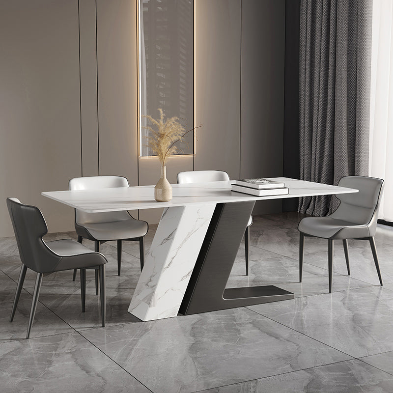 Sintered Stone Modern Rectangle Kitchen Table White Stone Top Table with Double Pedestal Clearhalo ' dining_table' 'Dining Tables & Seating' 'Dining Tables' 'furn' 'furn_dining_table' 'Furniture' 'furniture_dining_table' 'Kitchen & Dining Furniture' 'kitchen&dining_furn' 'kitchen' 'kitchen_dining_table' 3994257