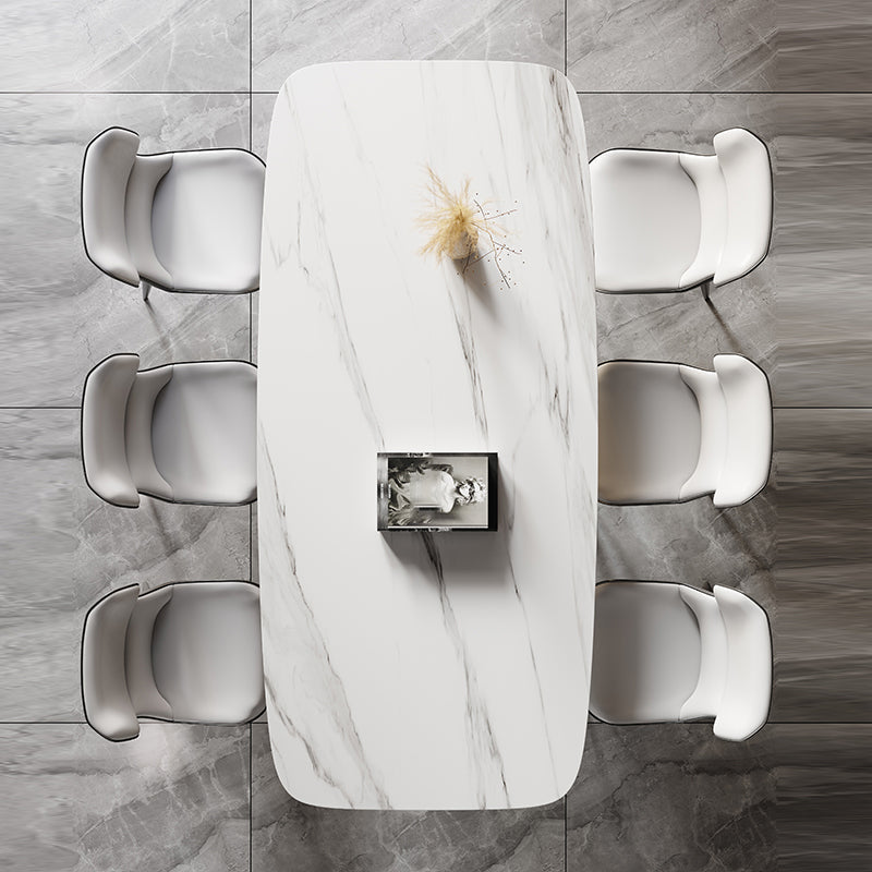 Sintered Stone Modern Rectangle Kitchen Table White Stone Top Table with Double Pedestal Clearhalo ' dining_table' 'Dining Tables & Seating' 'Dining Tables' 'furn' 'furn_dining_table' 'Furniture' 'furniture_dining_table' 'Kitchen & Dining Furniture' 'kitchen&dining_furn' 'kitchen' 'kitchen_dining_table' 3994260