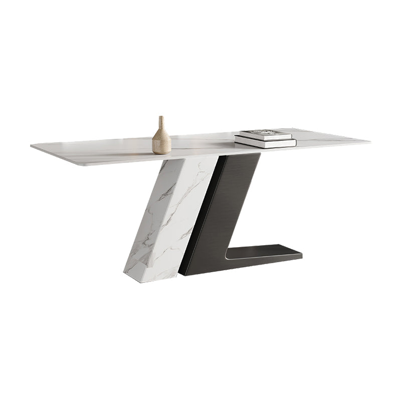 Sintered Stone Modern Rectangle Kitchen Table White Stone Top Table with Double Pedestal Without Chairs Clearhalo ' dining_table' 'Dining Tables & Seating' 'Dining Tables' 'furn' 'furn_dining_table' 'Furniture' 'furniture_dining_table' 'Kitchen & Dining Furniture' 'kitchen&dining_furn' 'kitchen' 'kitchen_dining_table' 3994261