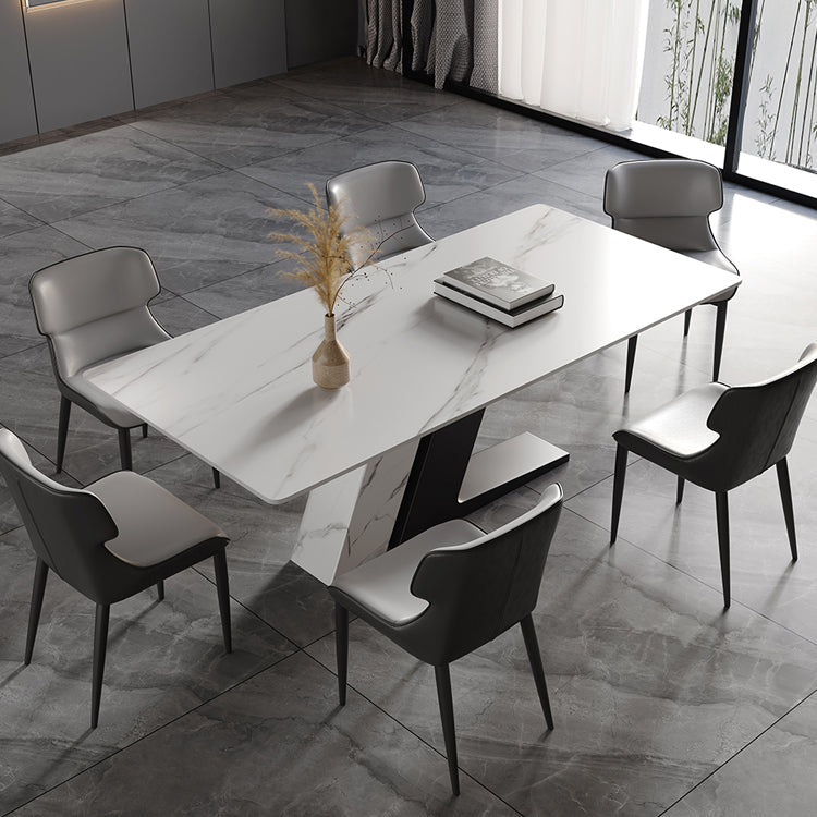 Sintered Stone Modern Rectangle Kitchen Table White Stone Top Table with Double Pedestal Clearhalo ' dining_table' 'Dining Tables & Seating' 'Dining Tables' 'furn' 'furn_dining_table' 'Furniture' 'furniture_dining_table' 'Kitchen & Dining Furniture' 'kitchen&dining_furn' 'kitchen' 'kitchen_dining_table' 3994265