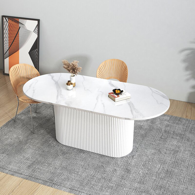 Sintered Stone and Wood Dining Table Simple Style Single Pedestal Base Table Clearhalo ' dining_table' 'Dining Tables & Seating' 'Dining Tables' 'furn' 'furn_dining_table' 'Furniture' 'furniture_dining_table' 'Kitchen & Dining Furniture' 'kitchen&dining_furn' 'kitchen' 'kitchen_dining_table' 3994271