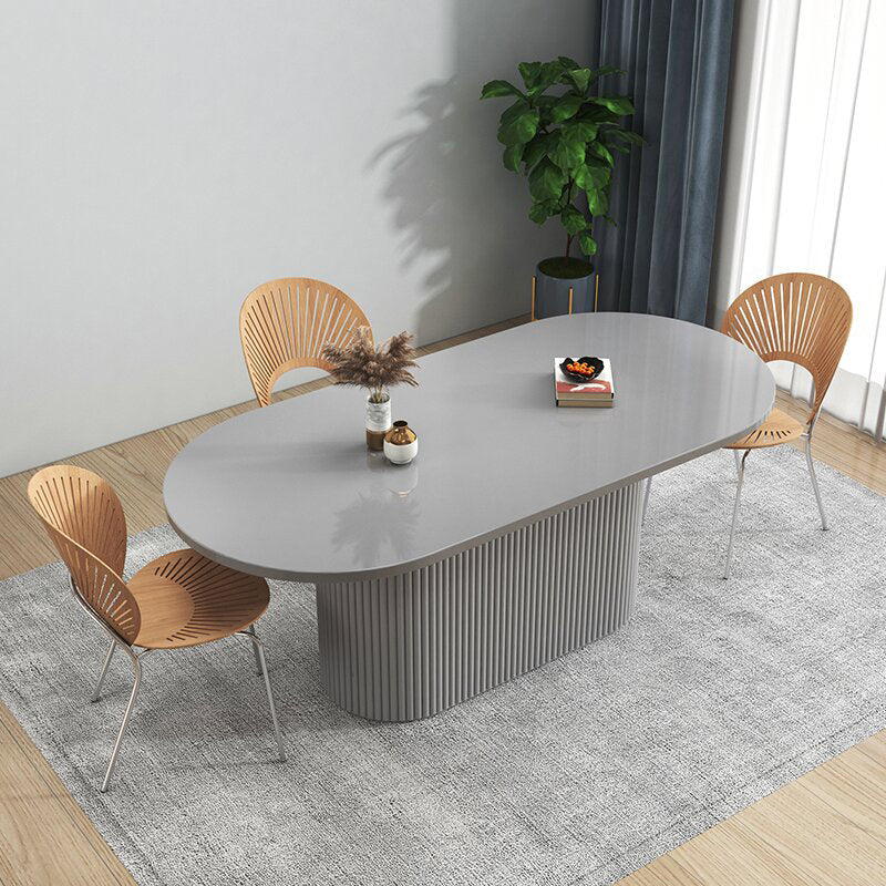 Sintered Stone and Wood Dining Table Simple Style Single Pedestal Base Table Gray Clearhalo ' dining_table' 'Dining Tables & Seating' 'Dining Tables' 'furn' 'furn_dining_table' 'Furniture' 'furniture_dining_table' 'Kitchen & Dining Furniture' 'kitchen&dining_furn' 'kitchen' 'kitchen_dining_table' 3994273