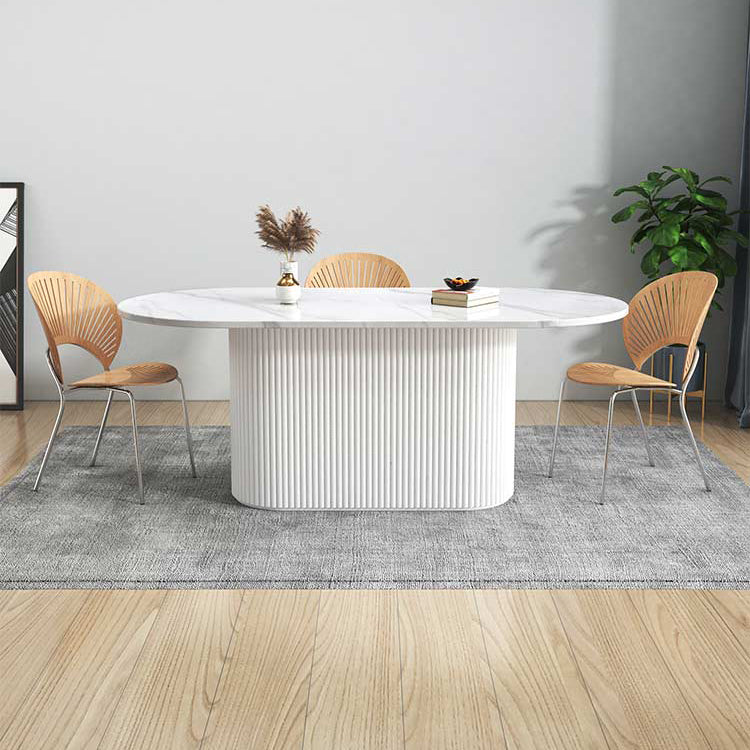Sintered Stone and Wood Dining Table Simple Style Single Pedestal Base Table Clearhalo ' dining_table' 'Dining Tables & Seating' 'Dining Tables' 'furn' 'furn_dining_table' 'Furniture' 'furniture_dining_table' 'Kitchen & Dining Furniture' 'kitchen&dining_furn' 'kitchen' 'kitchen_dining_table' 3994278