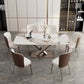 Metal Traditional Luxury Rectangle Table Sintered Stone Dining Table for Kitchen and Dining Room Clearhalo ' dining_table' 'Dining Tables & Seating' 'Dining Tables' 'furn' 'furn_dining_table' 'Furniture' 'furniture_dining_table' 'Kitchen & Dining Furniture' 'kitchen&dining_furn' 'kitchen' 'kitchen_dining_table' 3994291