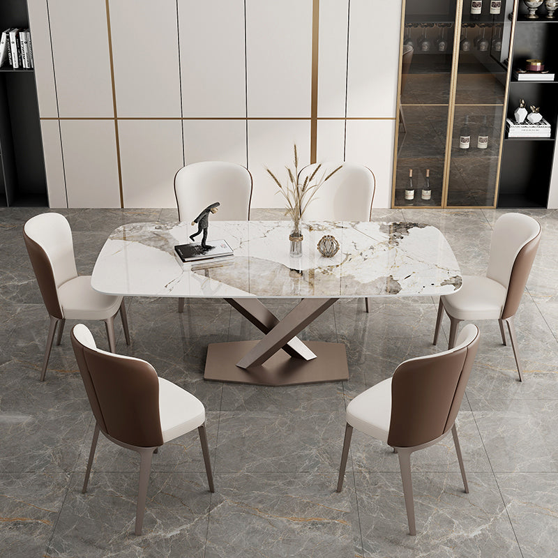 Metal Traditional Luxury Rectangle Table Sintered Stone Dining Table for Kitchen and Dining Room Clearhalo ' dining_table' 'Dining Tables & Seating' 'Dining Tables' 'furn' 'furn_dining_table' 'Furniture' 'furniture_dining_table' 'Kitchen & Dining Furniture' 'kitchen&dining_furn' 'kitchen' 'kitchen_dining_table' 3994291