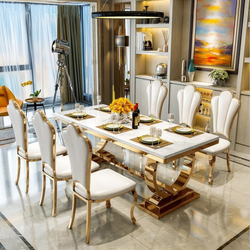 Traditional Luxury Marble Dining Table Rectangle Table with Gold Metal Base Clearhalo ' dining_table' 'Dining Tables & Seating' 'Dining Tables' 'furn' 'furn_dining_table' 'Furniture' 'furniture_dining_table' 'Kitchen & Dining Furniture' 'kitchen&dining_furn' 'kitchen' 'kitchen_dining_table' 3994343