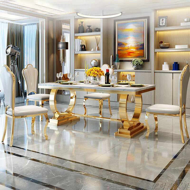 Traditional Luxury Marble Dining Table Rectangle Table with Gold Metal Base Clearhalo ' dining_table' 'Dining Tables & Seating' 'Dining Tables' 'furn' 'furn_dining_table' 'Furniture' 'furniture_dining_table' 'Kitchen & Dining Furniture' 'kitchen&dining_furn' 'kitchen' 'kitchen_dining_table' 3994344