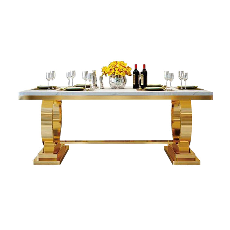 Traditional Luxury Marble Dining Table Rectangle Table with Gold Metal Base White Without Chairs Clearhalo ' dining_table' 'Dining Tables & Seating' 'Dining Tables' 'furn' 'furn_dining_table' 'Furniture' 'furniture_dining_table' 'Kitchen & Dining Furniture' 'kitchen&dining_furn' 'kitchen' 'kitchen_dining_table' 3994347