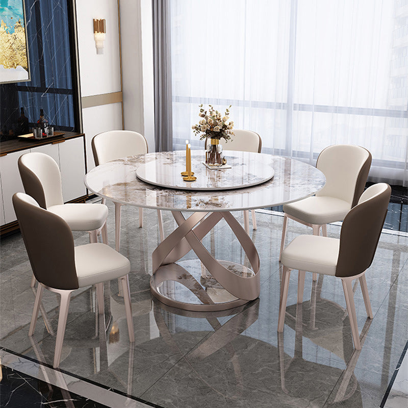Sintered Stone Top Rotatable Round Table for Restaurant Modern Dining Table with Pedestal Base Clearhalo ' dining_table' 'Dining Tables & Seating' 'Dining Tables' 'furn' 'furn_dining_table' 'Furniture' 'furniture_dining_table' 'Kitchen & Dining Furniture' 'kitchen&dining_furn' 'kitchen' 'kitchen_dining_table' 3994354