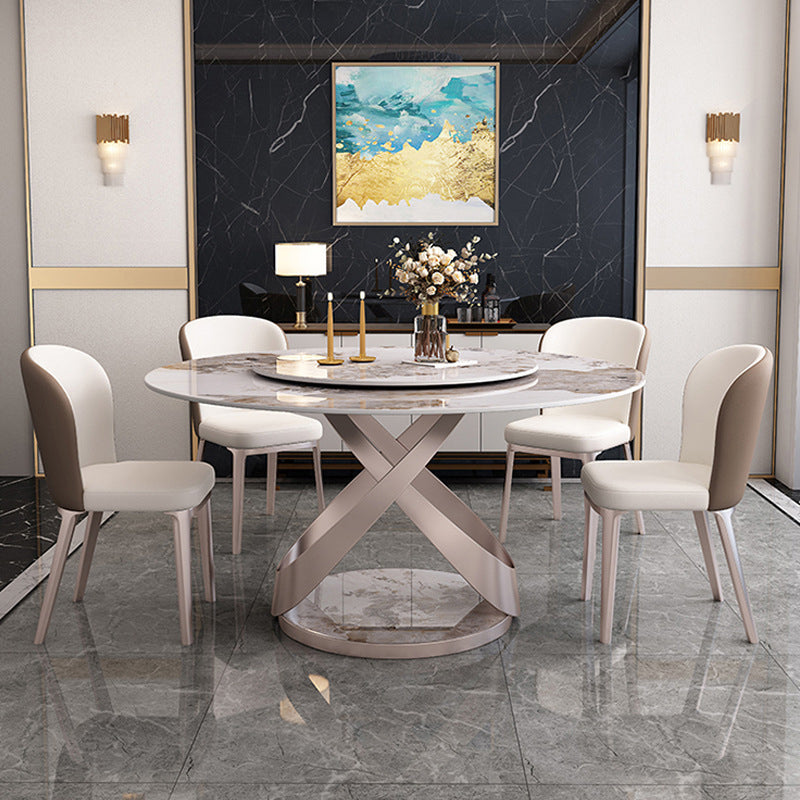 Sintered Stone Top Rotatable Round Table for Restaurant Modern Dining Table with Pedestal Base Clearhalo ' dining_table' 'Dining Tables & Seating' 'Dining Tables' 'furn' 'furn_dining_table' 'Furniture' 'furniture_dining_table' 'Kitchen & Dining Furniture' 'kitchen&dining_furn' 'kitchen' 'kitchen_dining_table' 3994355