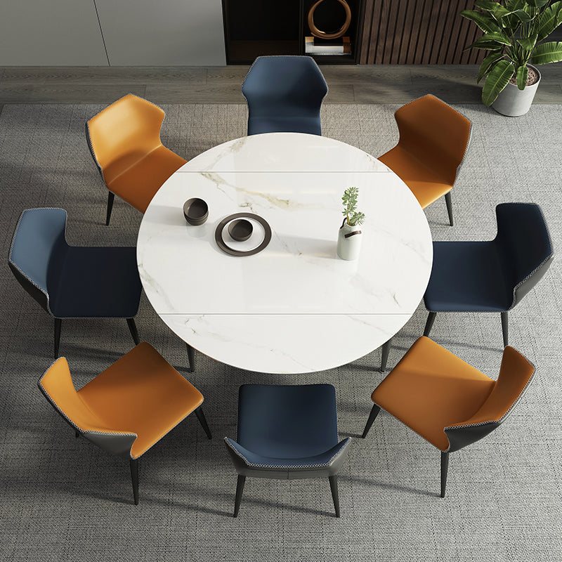Sintered Stone Top Extendable Round Table for Restaurant Modern Dining Table in White with 4 Legs Clearhalo ' dining_table' 'Dining Tables & Seating' 'Dining Tables' 'furn' 'furn_dining_table' 'Furniture' 'furniture_dining_table' 'Kitchen & Dining Furniture' 'kitchen&dining_furn' 'kitchen' 'kitchen_dining_table' 3994404