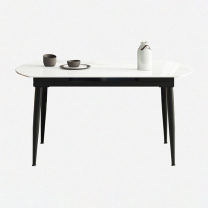 Sintered Stone Top Extendable Round Table for Restaurant Modern Dining Table in White with 4 Legs Without Chairs Clearhalo ' dining_table' 'Dining Tables & Seating' 'Dining Tables' 'furn' 'furn_dining_table' 'Furniture' 'furniture_dining_table' 'Kitchen & Dining Furniture' 'kitchen&dining_furn' 'kitchen' 'kitchen_dining_table' 3994406