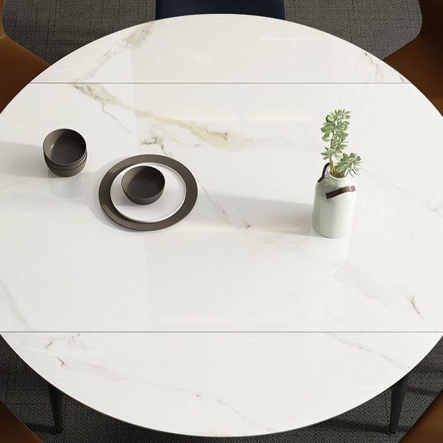 Sintered Stone Top Extendable Round Table for Restaurant Modern Dining Table in White with 4 Legs Clearhalo ' dining_table' 'Dining Tables & Seating' 'Dining Tables' 'furn' 'furn_dining_table' 'Furniture' 'furniture_dining_table' 'Kitchen & Dining Furniture' 'kitchen&dining_furn' 'kitchen' 'kitchen_dining_table' 3994407
