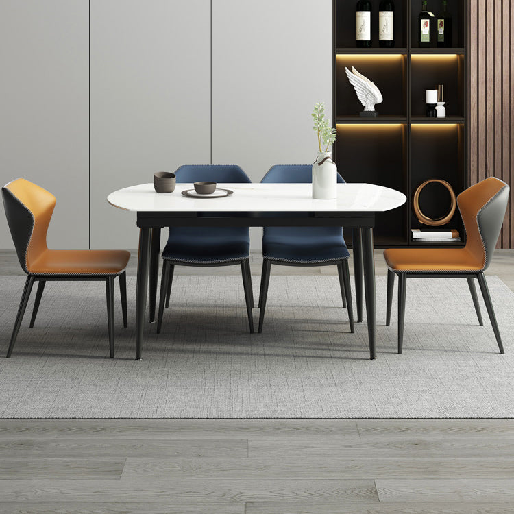 Sintered Stone Top Extendable Round Table for Restaurant Modern Dining Table in White with 4 Legs Clearhalo ' dining_table' 'Dining Tables & Seating' 'Dining Tables' 'furn' 'furn_dining_table' 'Furniture' 'furniture_dining_table' 'Kitchen & Dining Furniture' 'kitchen&dining_furn' 'kitchen' 'kitchen_dining_table' 3994412