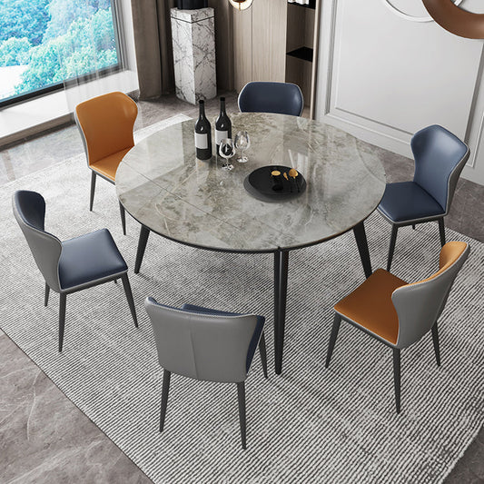 Sintered Stone Top Extendable Round Kitchen Table Modern Dining Table with 4 Legs