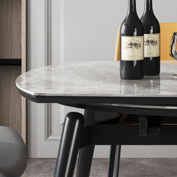 Sintered Stone Top Extendable Round Kitchen Table Modern Dining Table with 4 Legs Clearhalo ' dining_table' 'Dining Tables & Seating' 'Dining Tables' 'furn' 'furn_dining_table' 'Furniture' 'furniture_dining_table' 'Kitchen & Dining Furniture' 'kitchen&dining_furn' 'kitchen' 'kitchen_dining_table' 3994442
