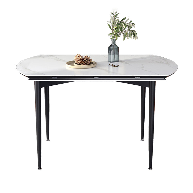 Simplicity Round Dining Table Sintered Stone Table with 4 Black Legs for Dining Room White Without Chairs Clearhalo ' dining_table' 'Dining Tables & Seating' 'Dining Tables' 'furn' 'furn_dining_table' 'Furniture' 'furniture_dining_table' 'Kitchen & Dining Furniture' 'kitchen&dining_furn' 'kitchen' 'kitchen_dining_table' 3994453