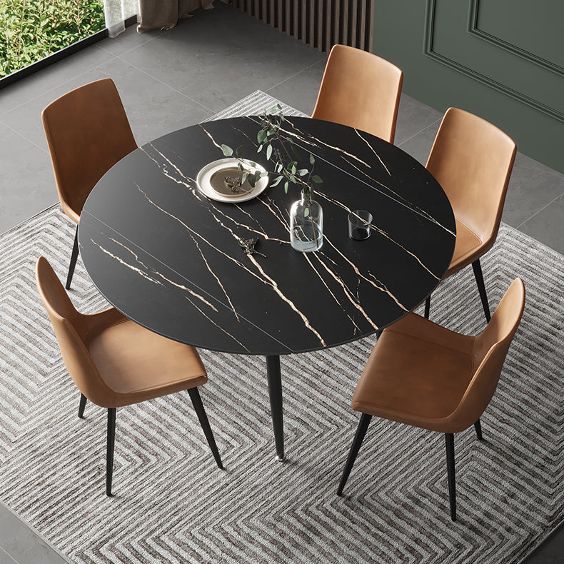 Simplicity Round Dining Table Sintered Stone Table with 4 Black Legs for Dining Room Black Without Chairs Clearhalo ' dining_table' 'Dining Tables & Seating' 'Dining Tables' 'furn' 'furn_dining_table' 'Furniture' 'furniture_dining_table' 'Kitchen & Dining Furniture' 'kitchen&dining_furn' 'kitchen' 'kitchen_dining_table' 3994454
