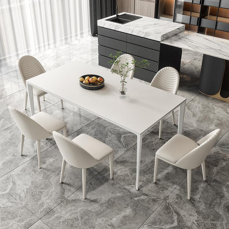 Simplicity Rectangle Dining Table Sintered Stone Table with 4 White Legs Clearhalo ' dining_table' 'Dining Tables & Seating' 'Dining Tables' 'Furniture' 'furniture_dining_table' 'Kitchen & Dining Furniture' 'kitchen&dining_furn' 'kitchen' 'kitchen_dining_table' 3994506