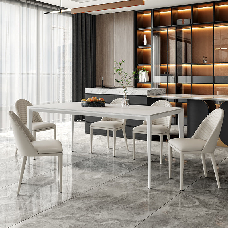 Simplicity Rectangle Dining Table Sintered Stone Table with 4 White Legs Clearhalo ' dining_table' 'Dining Tables & Seating' 'Dining Tables' 'Furniture' 'furniture_dining_table' 'Kitchen & Dining Furniture' 'kitchen&dining_furn' 'kitchen' 'kitchen_dining_table' 3994508