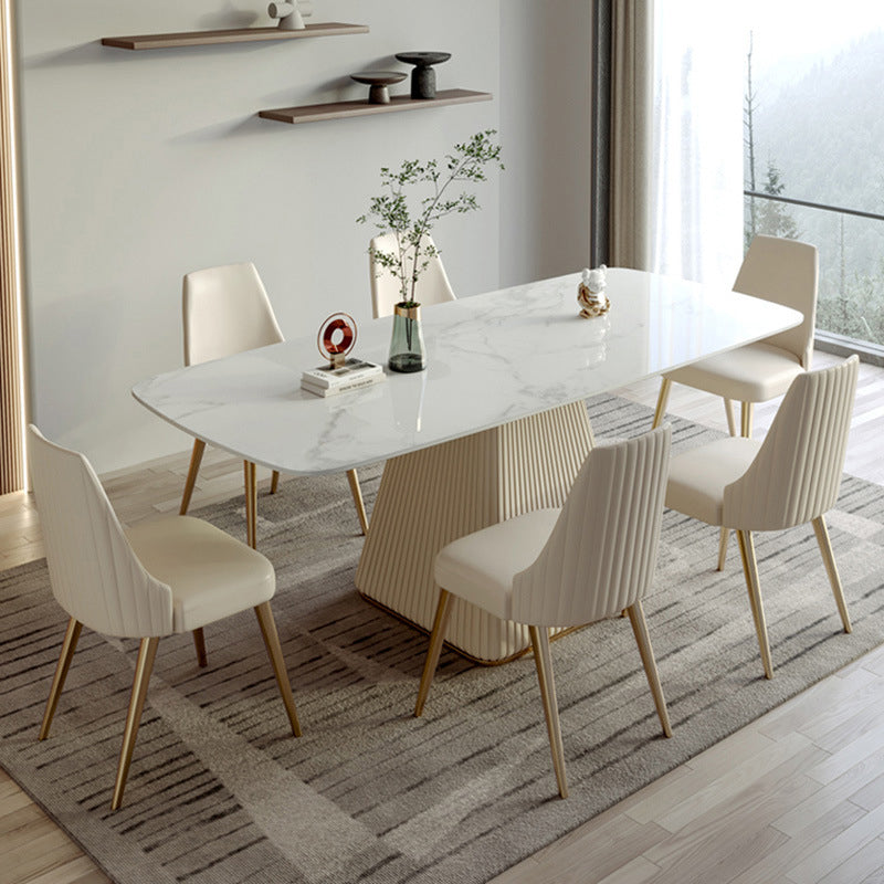Rectangle Traditional Luxury Dining Table Sintered Stone Table with White Pedestal Base Gray Without Chairs Clearhalo ' dining_table' 'Dining Tables & Seating' 'Dining Tables' 'furn' 'furn_dining_table' 'Furniture' 'furniture_dining_table' 'Kitchen & Dining Furniture' 'kitchen&dining_furn' 'kitchen' 'kitchen_dining_table' 3994518