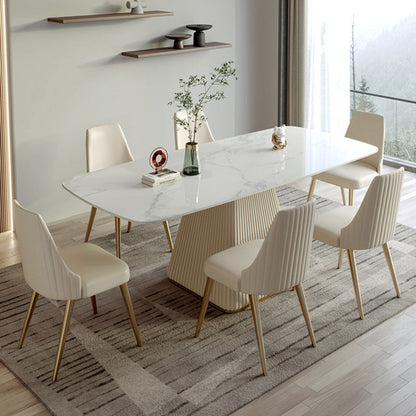Rectangle Traditional Luxury Dining Table Sintered Stone Table with White Pedestal Base Gray Without Chairs Clearhalo ' dining_table' 'Dining Tables & Seating' 'Dining Tables' 'furn' 'furn_dining_table' 'Furniture' 'furniture_dining_table' 'Kitchen & Dining Furniture' 'kitchen&dining_furn' 'kitchen' 'kitchen_dining_table' 3994518