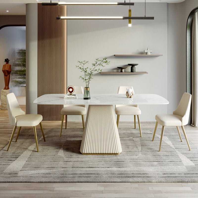 Rectangle Traditional Luxury Dining Table Sintered Stone Table with White Pedestal Base Clearhalo ' dining_table' 'Dining Tables & Seating' 'Dining Tables' 'furn' 'furn_dining_table' 'Furniture' 'furniture_dining_table' 'Kitchen & Dining Furniture' 'kitchen&dining_furn' 'kitchen' 'kitchen_dining_table' 3994519
